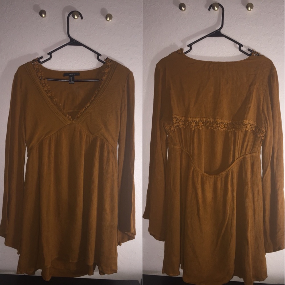 Mustard open back long sleeve blouse